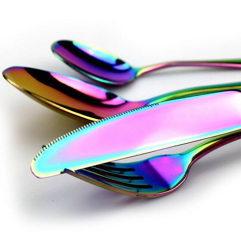 24 Pcs Deluxe Stainless Steel Knife Fork Spoon Teaspoon Kitchen Cutlery Set