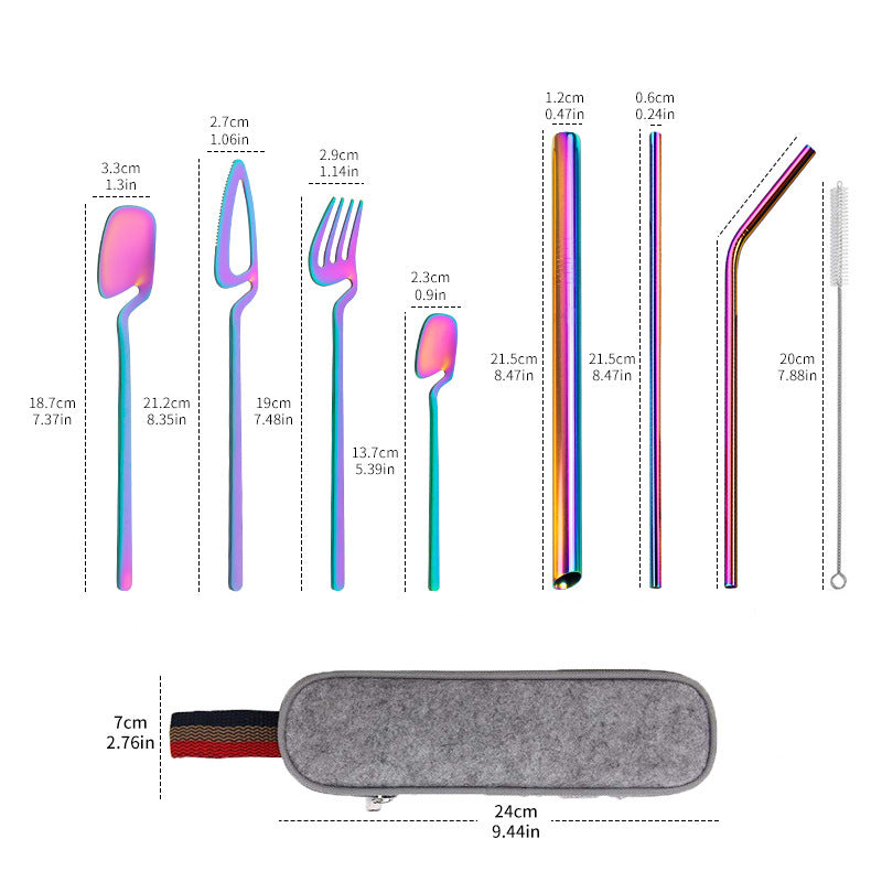 Stainless Steel Straw Combination Knife Fork Spoon