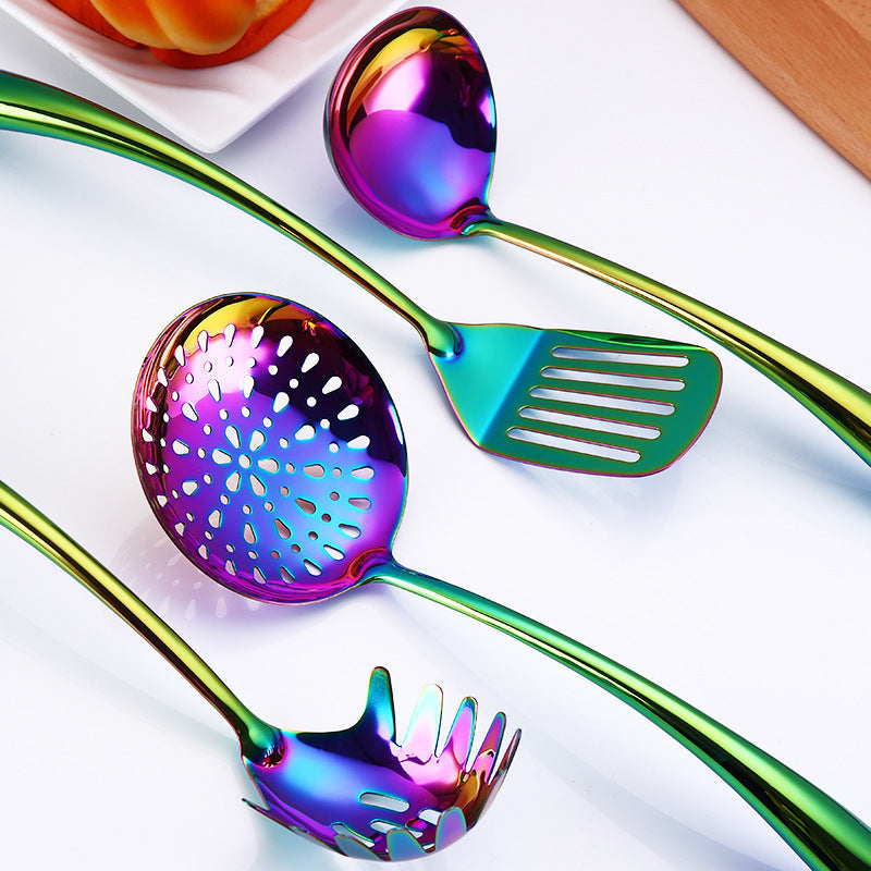 Rainbow Kitchen Tools Cooking Utensils Restaurant Cookware Kitchenware Set Soup Ladle Colander Spoon Slotted Turner