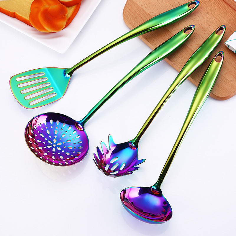 Rainbow Kitchen Tools Cooking Utensils Restaurant Cookware Kitchenware Set Soup Ladle Colander Spoon Slotted Turner