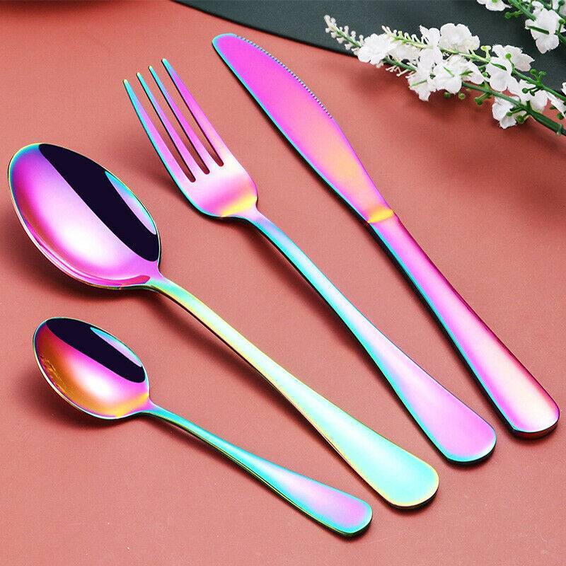 24 Pcs Deluxe Stainless Steel Knife Fork Spoon Teaspoon Kitchen Cutlery Set