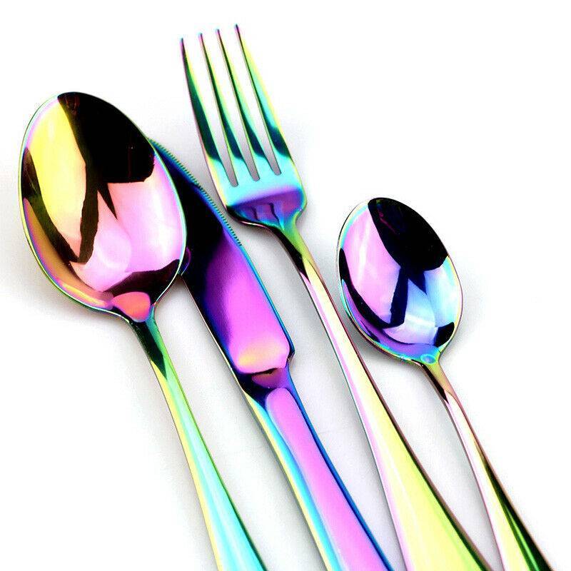 24 Pcs Deluxe Stainless Steel Knife Fork Spoon Teaspoon Kitchen Cutlery Set