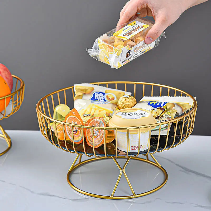 Fruit Dish Metal Wire Fruit Basket With Base Creative Fruit Bowl Home Living Room Coffee Table Candy Snack Tray Fruit Tray