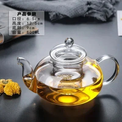 Heat Resistant Glass Teapot Clear Japaness Style Tea Pot with Infuser for Flower Chinese Puer Tea Portable Tea Kettle 400-1000ml