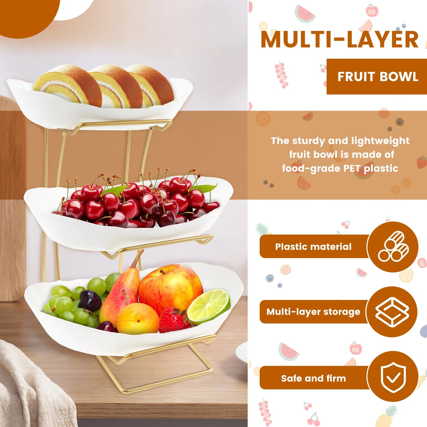 3 Layer Fruit Plate Home Living Room Plastic Snack Dish Creative Modern Dried Fruit Basket Candy Dish Cake Stand Salad Bowl