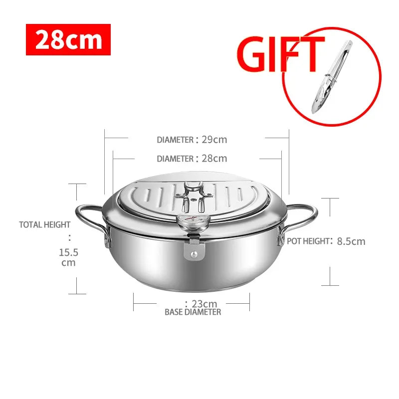 Kitchen Oil Frying Pot 304 Stainless Steel Induction Temperature Control Fried Fish Shrimp Chicken Pot Mini Fryer Pan Cooking
