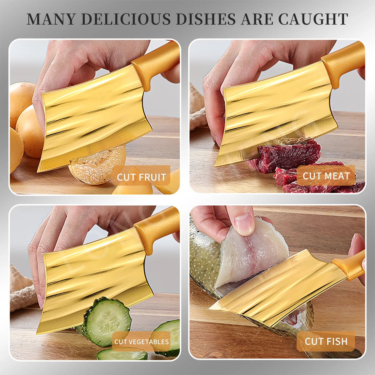 Dazzling Golden Kitchen Knives Stainless Steel Chef Knife Rainbow Fruit Vegetable Chopping Knife Fish Boning Knife