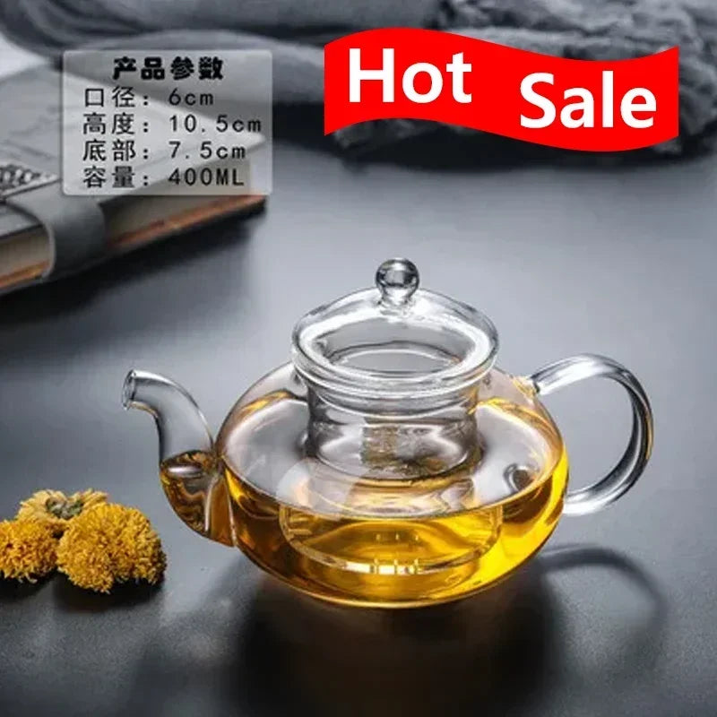 Heat Resistant Glass Teapot Clear Japaness Style Tea Pot with Infuser for Flower Chinese Puer Tea Portable Tea Kettle 400-1000ml