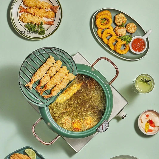 Kitchen Oil Frying Pot 304 Stainless Steel Induction Temperature Control Fried Fish Shrimp Chicken Pot Mini Fryer Pan Cooking