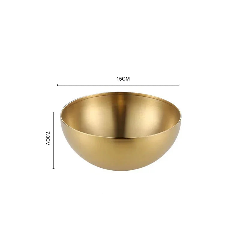 Gold Stainless Steel Fruit Salad Bowls Soup Rice Noodle Ramen Bowl Kitchen Tableware Utensils Food Container Mixing Bowls