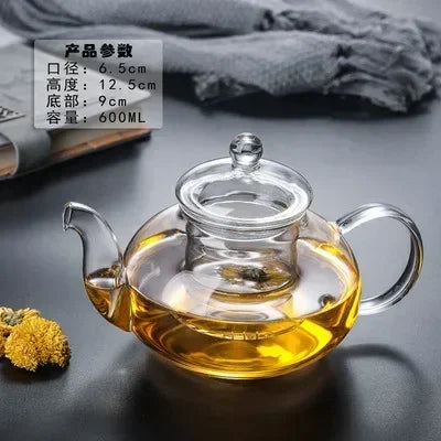 Heat Resistant Glass Teapot Clear Japaness Style Tea Pot with Infuser for Flower Chinese Puer Tea Portable Tea Kettle 400-1000ml