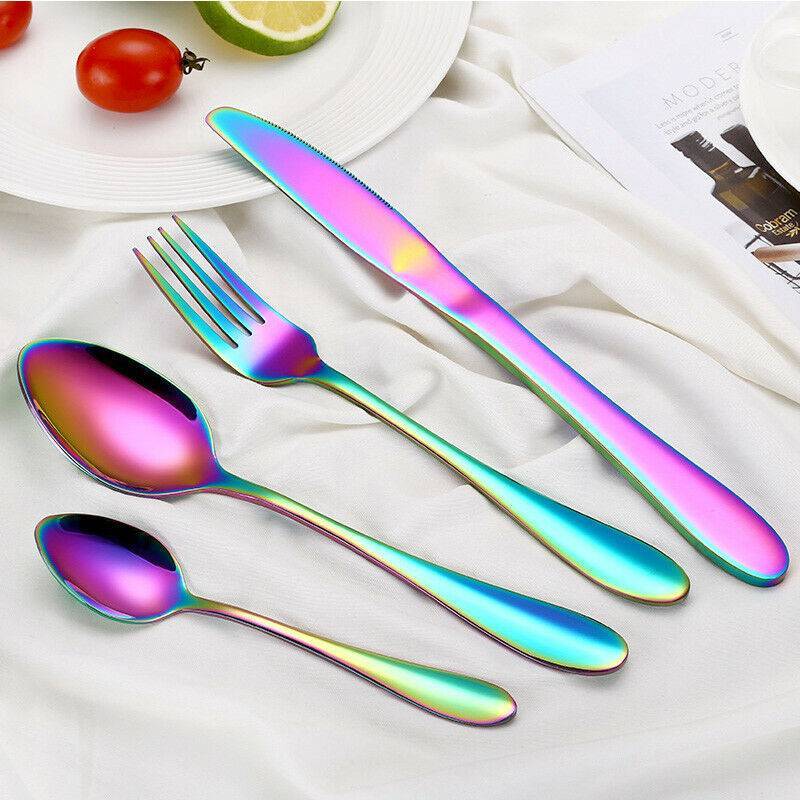 24 Pcs Deluxe Stainless Steel Knife Fork Spoon Teaspoon Kitchen Cutlery Set