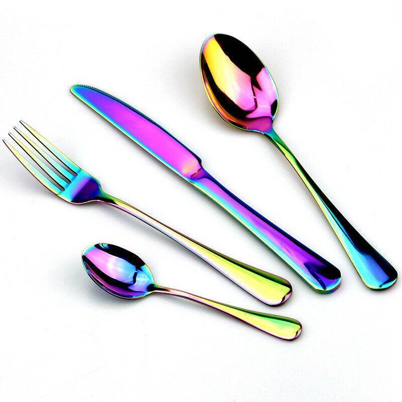 24 Pcs Deluxe Stainless Steel Knife Fork Spoon Teaspoon Kitchen Cutlery Set