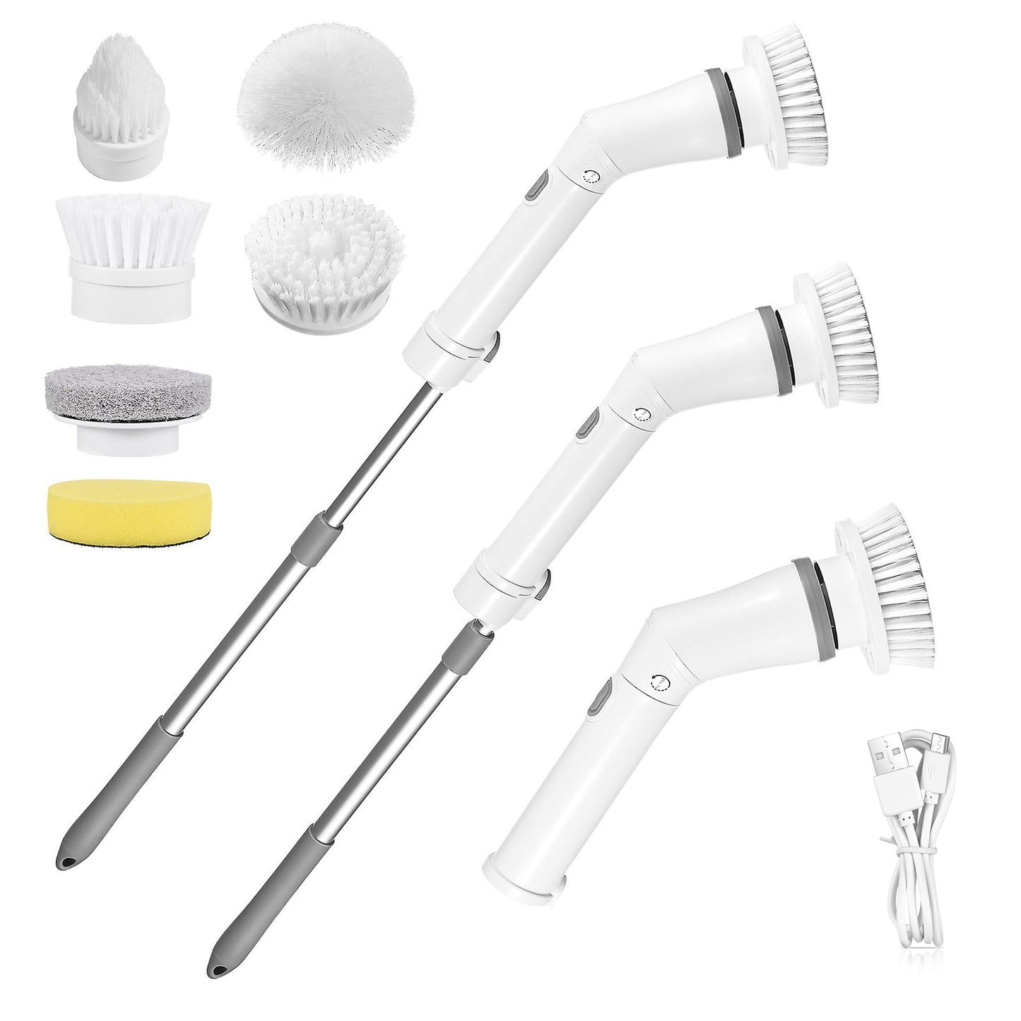 1Set Electric Spin Scrubber Cordless Rechargeable Telescopic Cleaning Brush 6 Replaceable Heads 2 Speed Adjustable Extension Arm Bathroom Tub Tile Floor