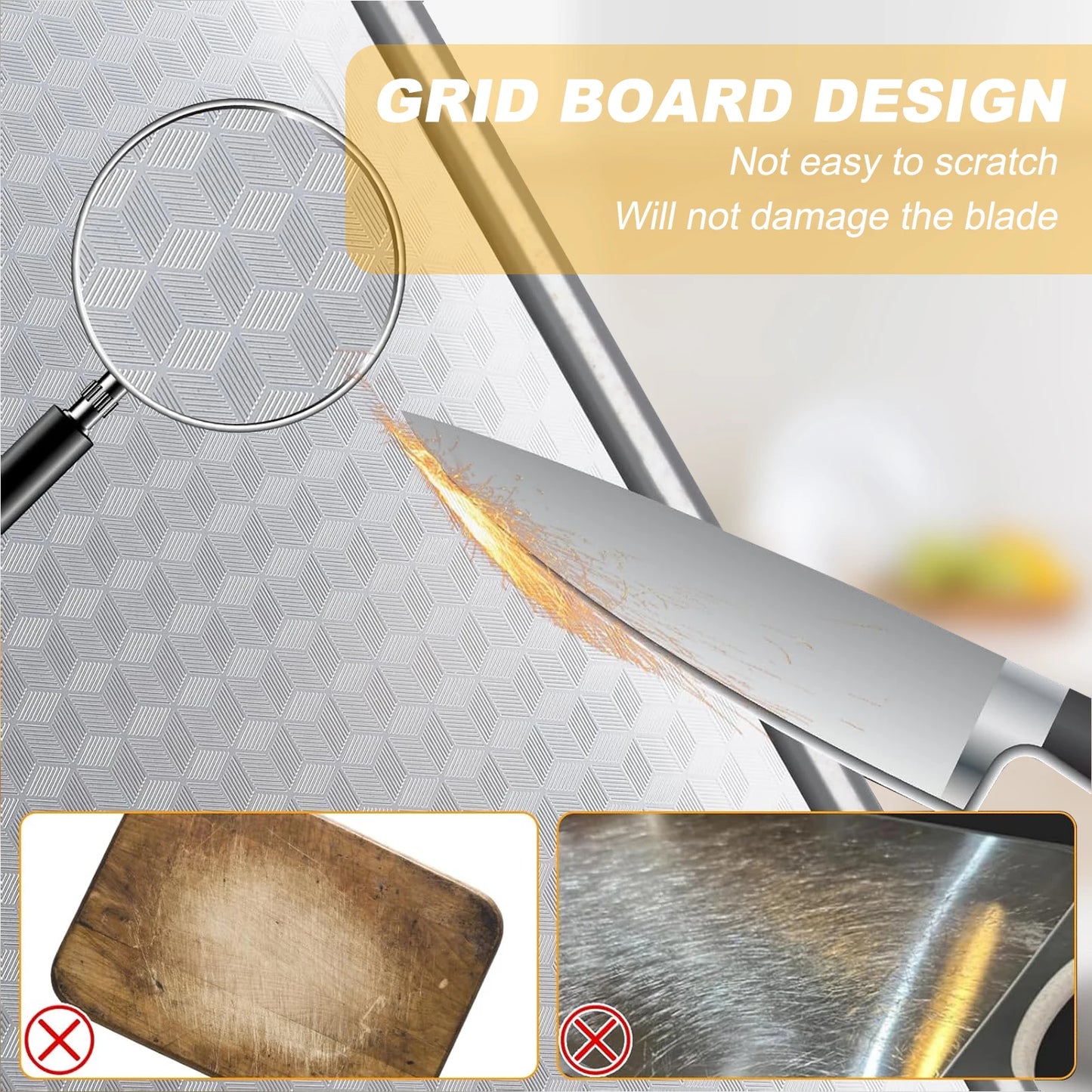 Stainless Steel Cutting Board Set, Double Sided Kitchen Chopping Boards, Titanium-Finish, Dishwasher Safe, Meat and Veggies