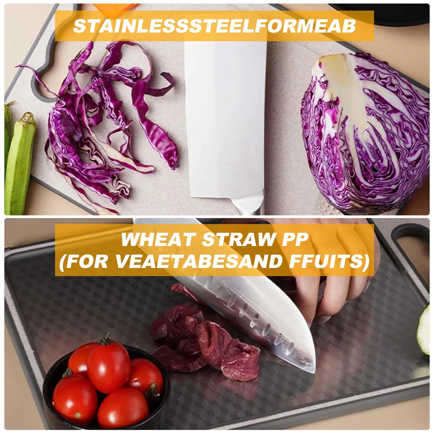 Stainless Steel Cutting Board Set, Double Sided Kitchen Chopping Boards, Titanium-Finish, Dishwasher Safe, Meat and Veggies