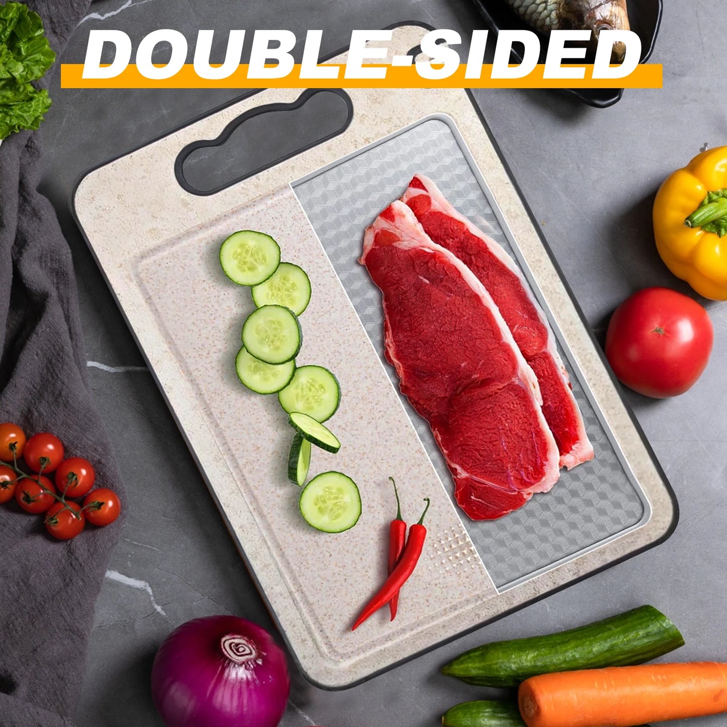 Stainless Steel Cutting Board Set, Double Sided Kitchen Chopping Boards, Titanium-Finish, Dishwasher Safe, Meat and Veggies