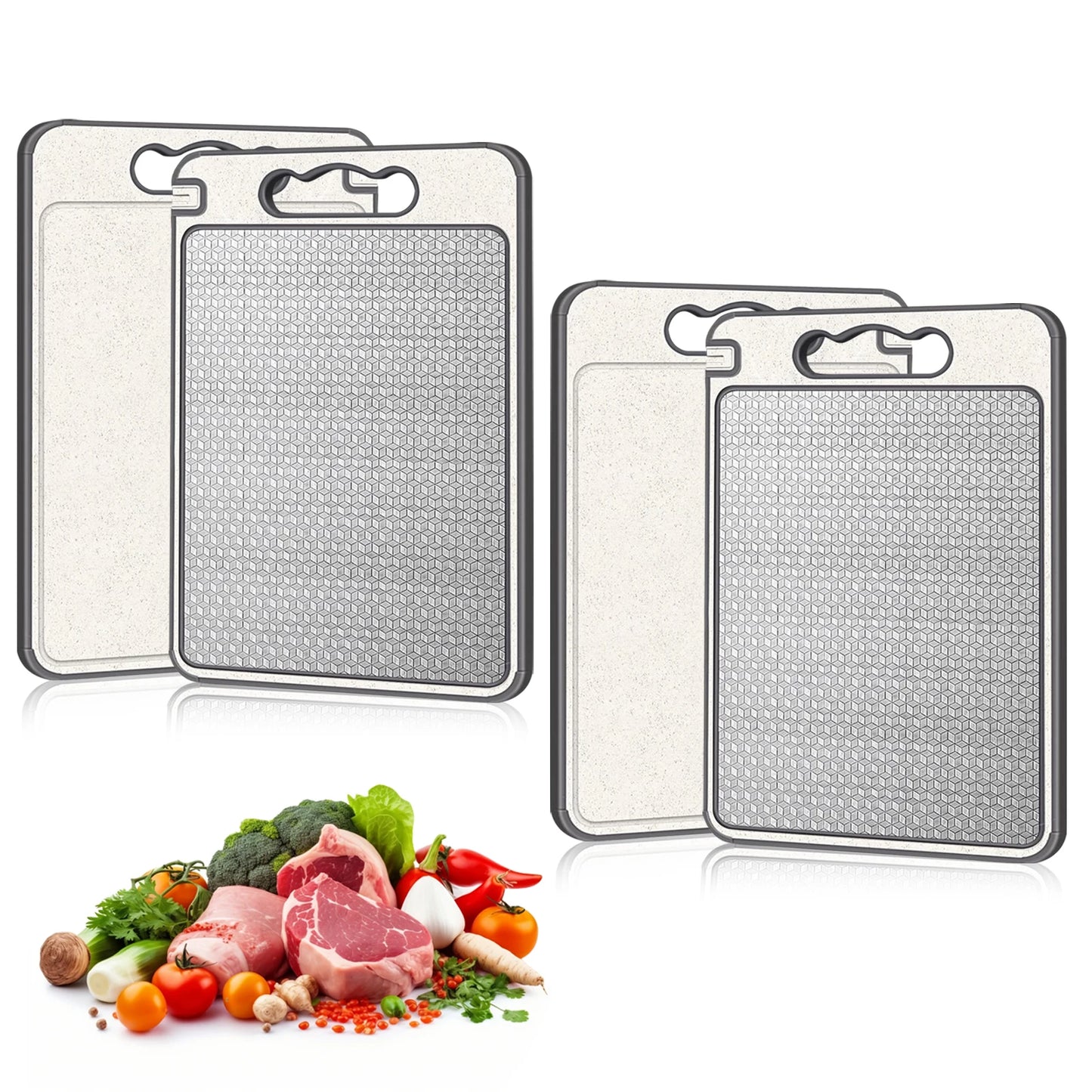 Stainless Steel Cutting Board Set, Double Sided Kitchen Chopping Boards, Titanium-Finish, Dishwasher Safe, Meat and Veggies
