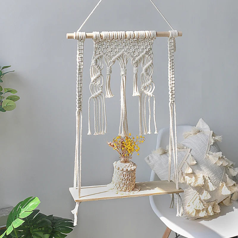 Macrame Shelves for Bedroom & Plant Boho Home Decor Christmas Decoration Wooden Wall Shelf Candle Holder Floating Shelves Gift