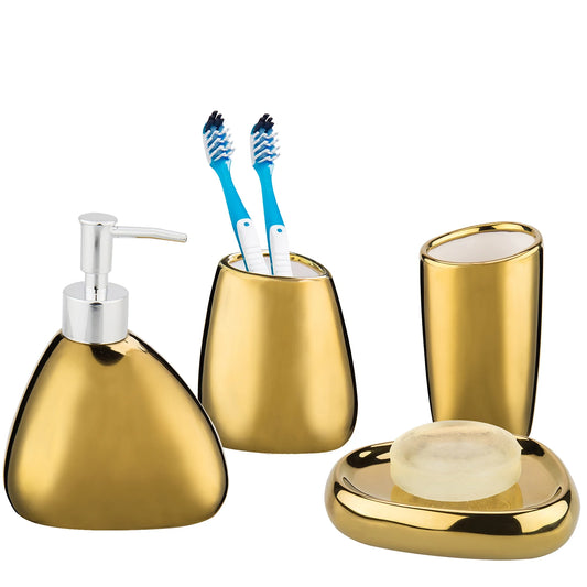4Pc Modern Ceramic Gold Bathroom Accessories Set Soap Dispenser Tumbler Toothbrush Holder Soap Dish