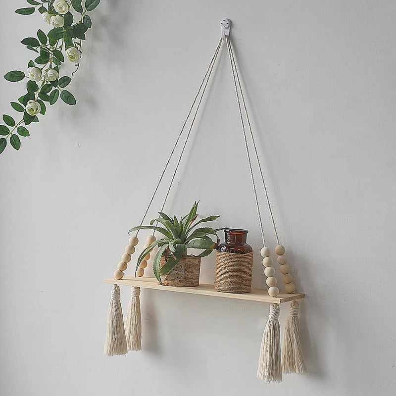 Macrame Shelves for Bedroom & Plant Boho Home Decor Christmas Decoration Wooden Wall Shelf Candle Holder Floating Shelves Gift