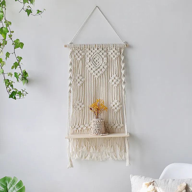 Macrame Shelves for Bedroom & Plant Boho Home Decor Christmas Decoration Wooden Wall Shelf Candle Holder Floating Shelves Gift