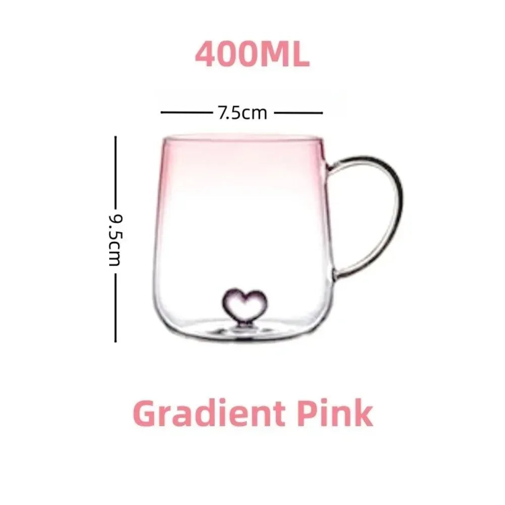 New Transparent Gradient Glass Cup 3D Love Heart 400mL Glass Coffee Mug Large Capacity Couple Pair Cup Home Accessories
