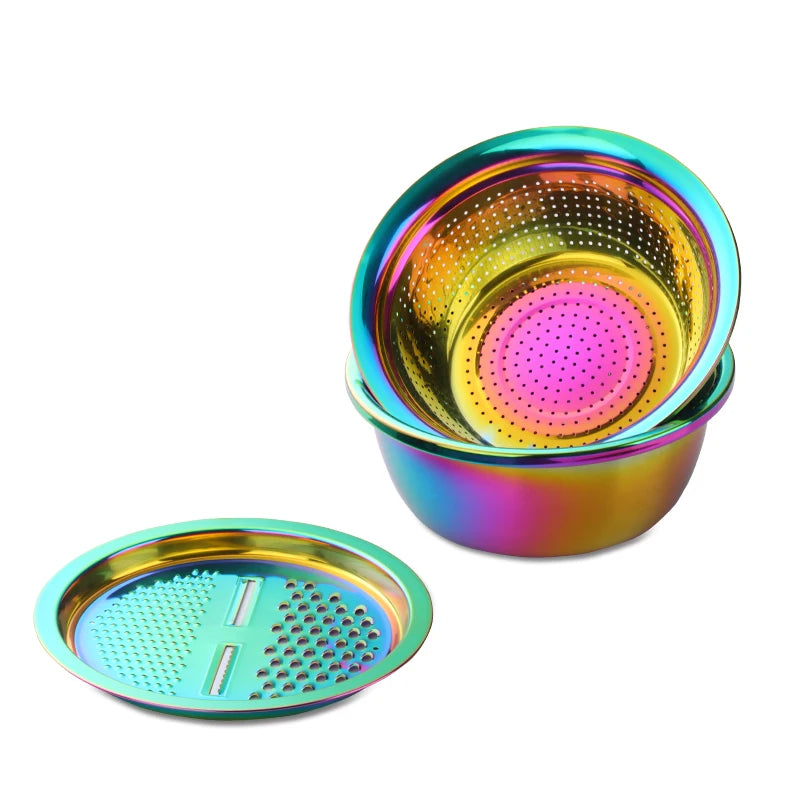 3Pcs/Set Multifunctional Vegetable Slicer Grater With Container Stainless Steel Drain Pot Strainer Basket Kitchen Accessories