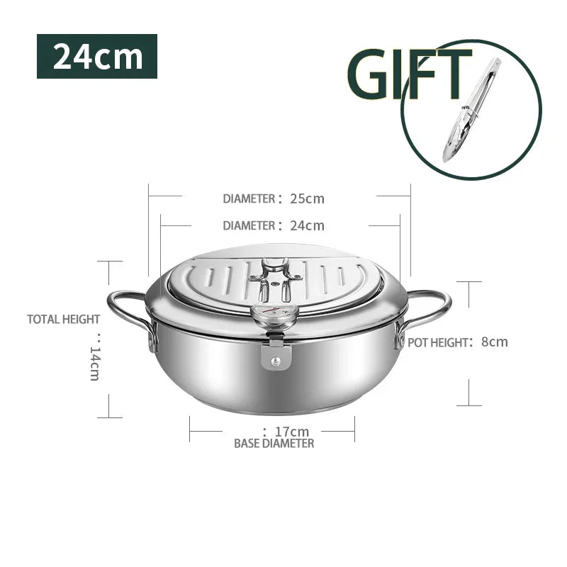 Kitchen Oil Frying Pot 304 Stainless Steel Induction Temperature Control Fried Fish Shrimp Chicken Pot Mini Fryer Pan Cooking