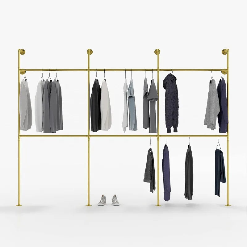 Industrial Pipe Clothing Rack - KIM III Double - clothes rack for wardrobe, bedroom and as walk-in closet system.