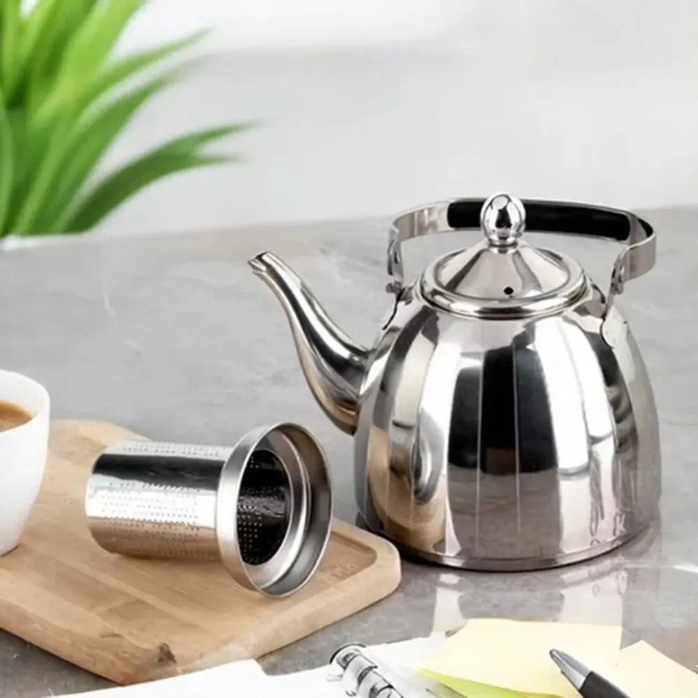 1/1.5/2L Restaurant Tea Kettle Stainless Steel Removable Infuser Flower Teapot Mirrored Scald-proof Handle Water Kettle Stovetop
