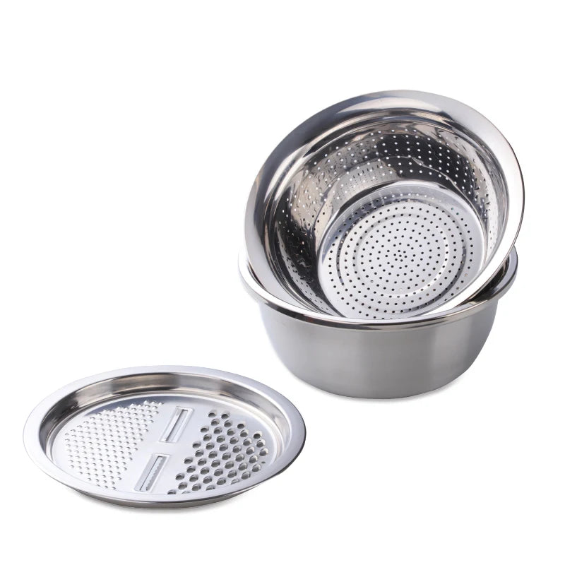 3Pcs/Set Multifunctional Vegetable Slicer Grater With Container Stainless Steel Drain Pot Strainer Basket Kitchen Accessories