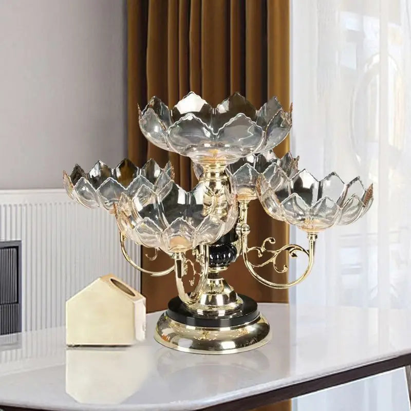 Light Luxury Style Multi Layered Rotating Crystal Fruit Plate Household use European Creative Multi-layer Crystal Storage Plate
