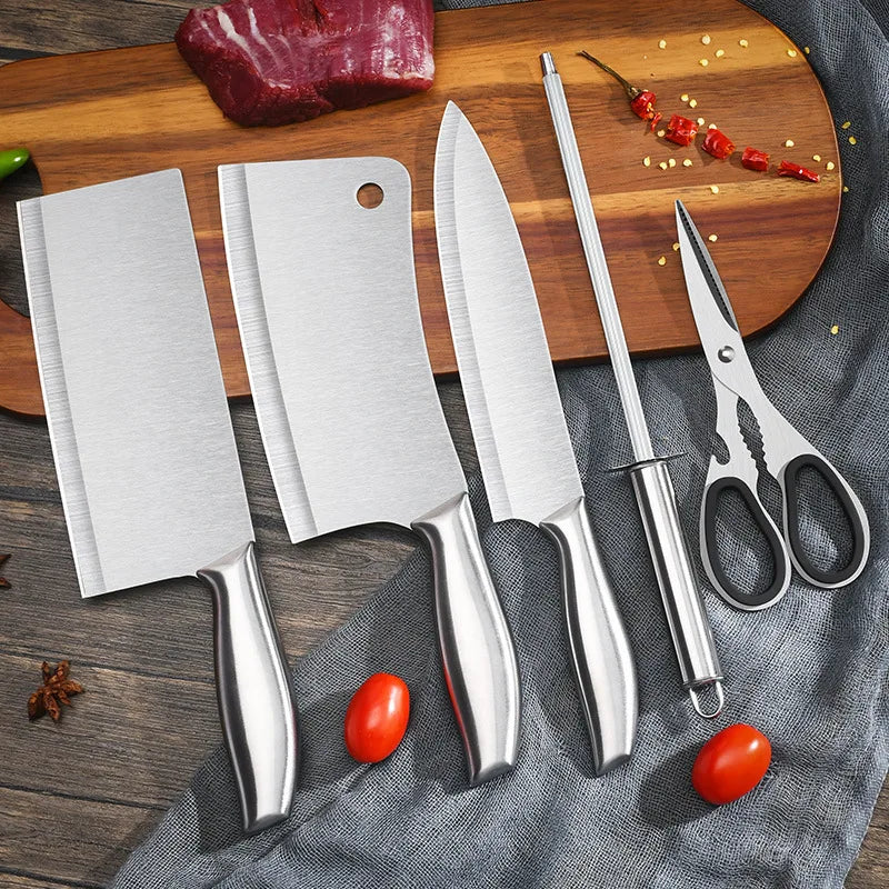 Gift Knife Sets Stainless Steel Blade Cooking Knive Sets with Chef,chopping,slicing Knife and Scissors,sharpener Kitchen Tools