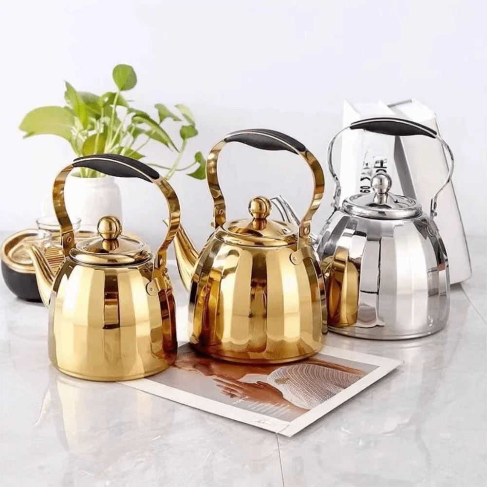 1/1.5/2L Restaurant Tea Kettle Stainless Steel Removable Infuser Flower Teapot Mirrored Scald-proof Handle Water Kettle Stovetop