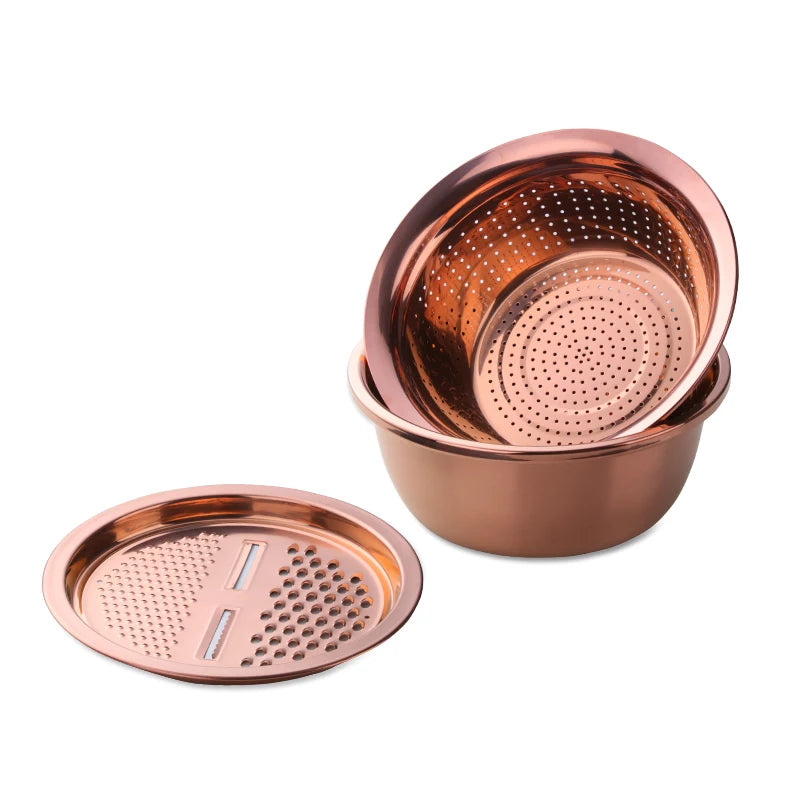 3Pcs/Set Multifunctional Vegetable Slicer Grater With Container Stainless Steel Drain Pot Strainer Basket Kitchen Accessories
