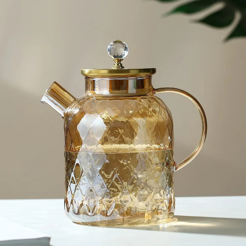 JUSTINLAU 1/1.8L Glass Tea pot With Lid and Filter Champagne Tea Kettle Cold and heat resistant Tea maker For Blooming Fruit Tea