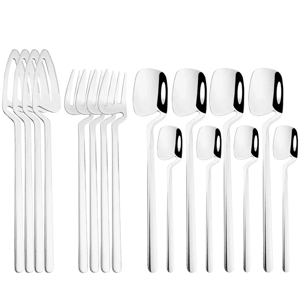 16Pcs Dinnerware Set Stainless Steel Cutlery Set Dinner Knife Fork Spoon Set Kitchen Flatware Western Tableware Party Set