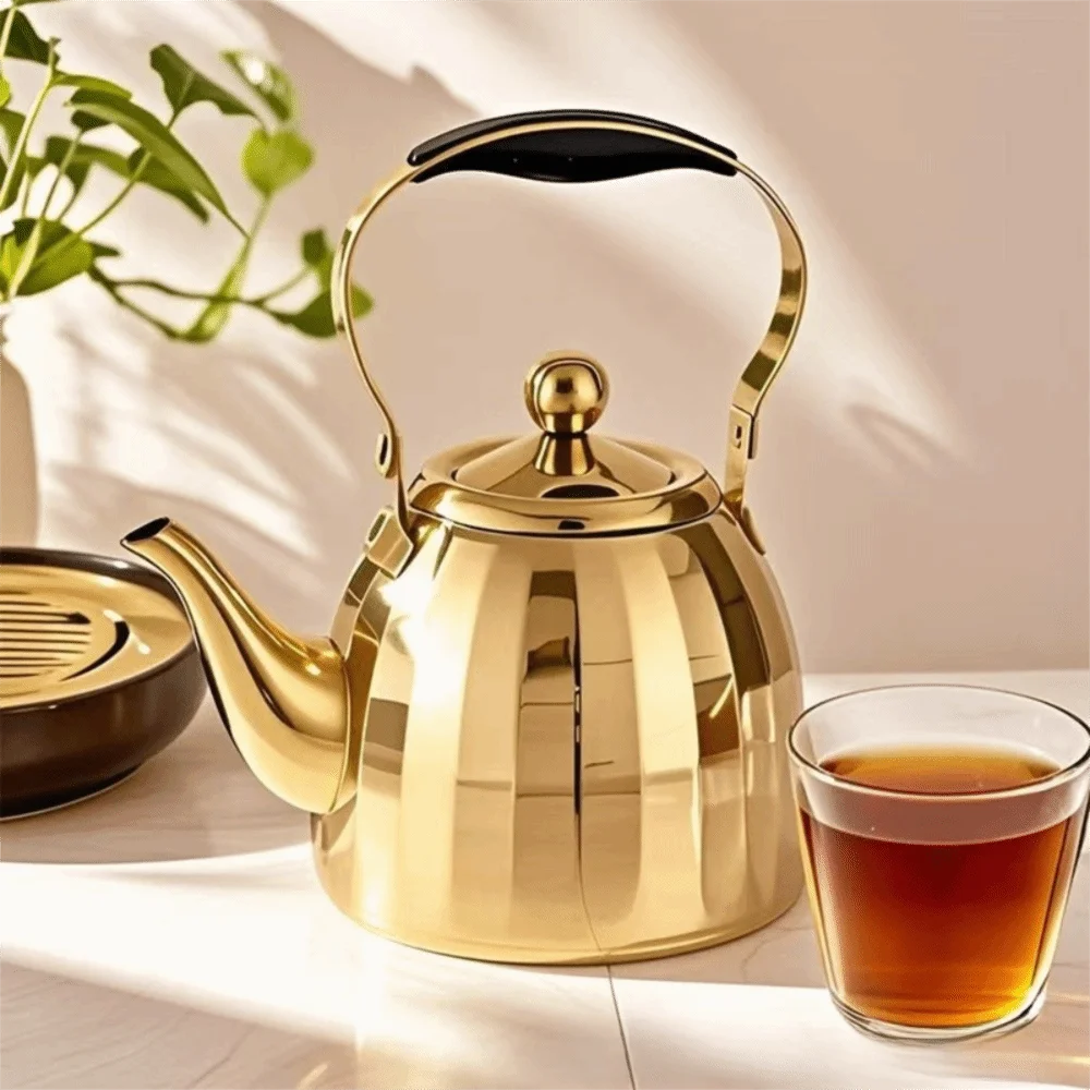 1/1.5/2L Restaurant Tea Kettle Stainless Steel Removable Infuser Flower Teapot Mirrored Scald-proof Handle Water Kettle Stovetop