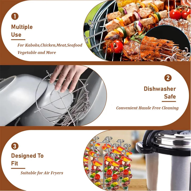 12Pcs Stainless Steel Air Fryer Oven  Barbecue Stick Kitchen BBQ Skewer Grill Reusable Baking Stick Needle Kebab Cooking Tool