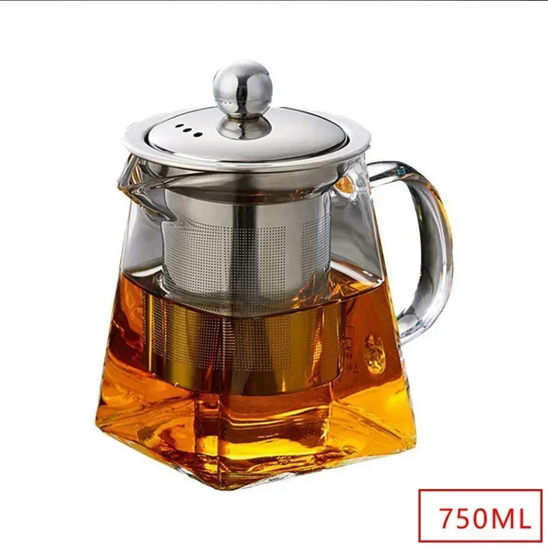 Heat Resistant Glass Teapot Clear Japaness Style Tea Pot with Infuser for Flower Chinese Puer Tea Portable Tea Kettle 400-1000ml