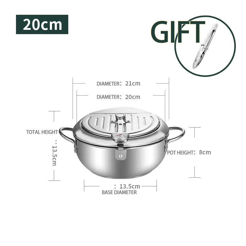Kitchen Oil Frying Pot 304 Stainless Steel Induction Temperature Control Fried Fish Shrimp Chicken Pot Mini Fryer Pan Cooking