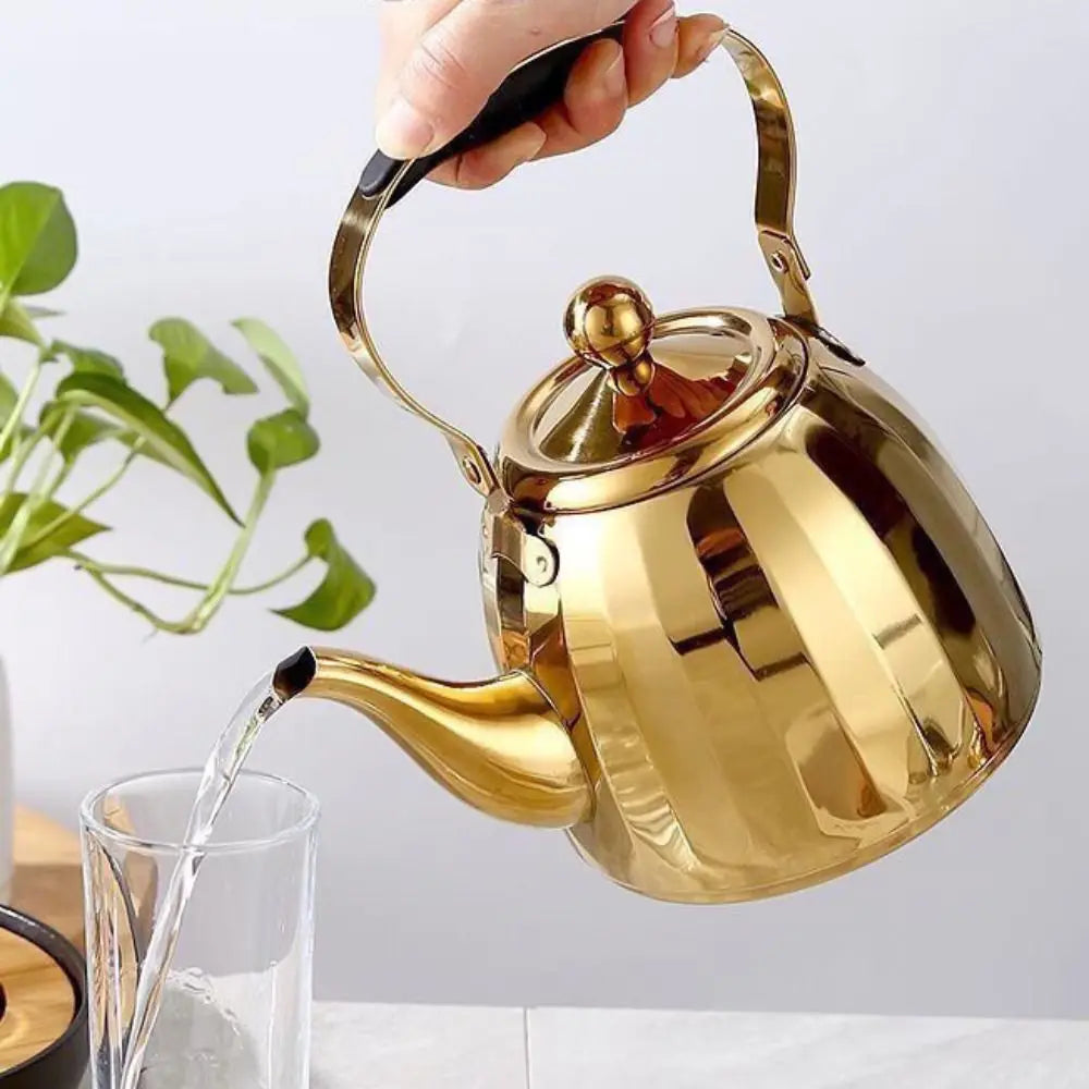 1/1.5/2L Restaurant Tea Kettle Stainless Steel Removable Infuser Flower Teapot Mirrored Scald-proof Handle Water Kettle Stovetop