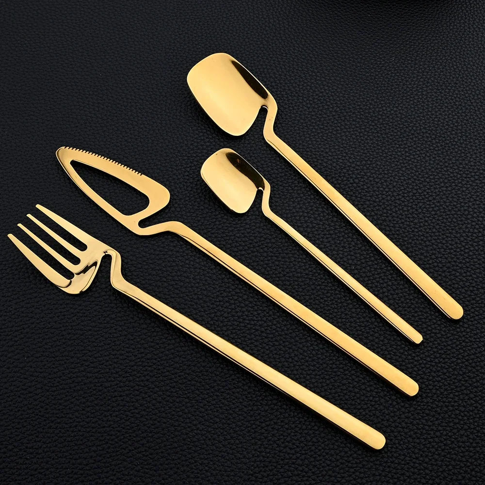 16Pcs Dinnerware Set Stainless Steel Cutlery Set Dinner Knife Fork Spoon Set Kitchen Flatware Western Tableware Party Set