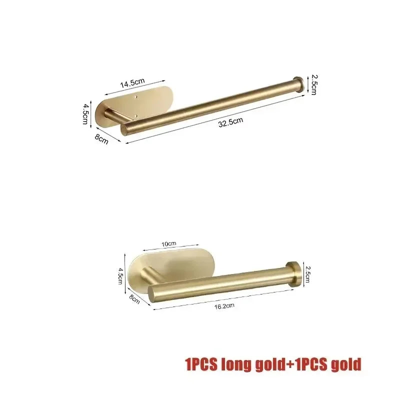 Self Adhesive Toilet Paper Holder Gold Stainless Steel Wall Mount No Punching Tissue Towel Roll Dispenser Bathroom Paper Hooks