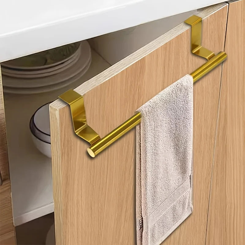 1pc Stainless Steel Towel Bar - No-Drill Wall Mount for Bathroom/Kitchen | Sleek Golden Finish, Easy Install Accessory