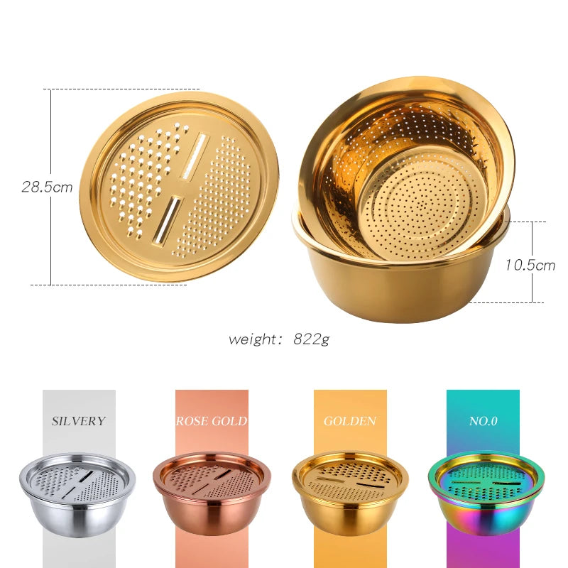 3Pcs/Set Multifunctional Vegetable Slicer Grater With Container Stainless Steel Drain Pot Strainer Basket Kitchen Accessories