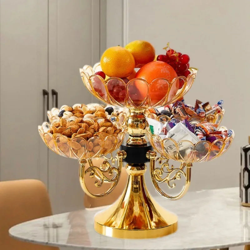 Light Luxury Style Multi Layered Rotating Crystal Fruit Plate Household use European Creative Multi-layer Crystal Storage Plate
