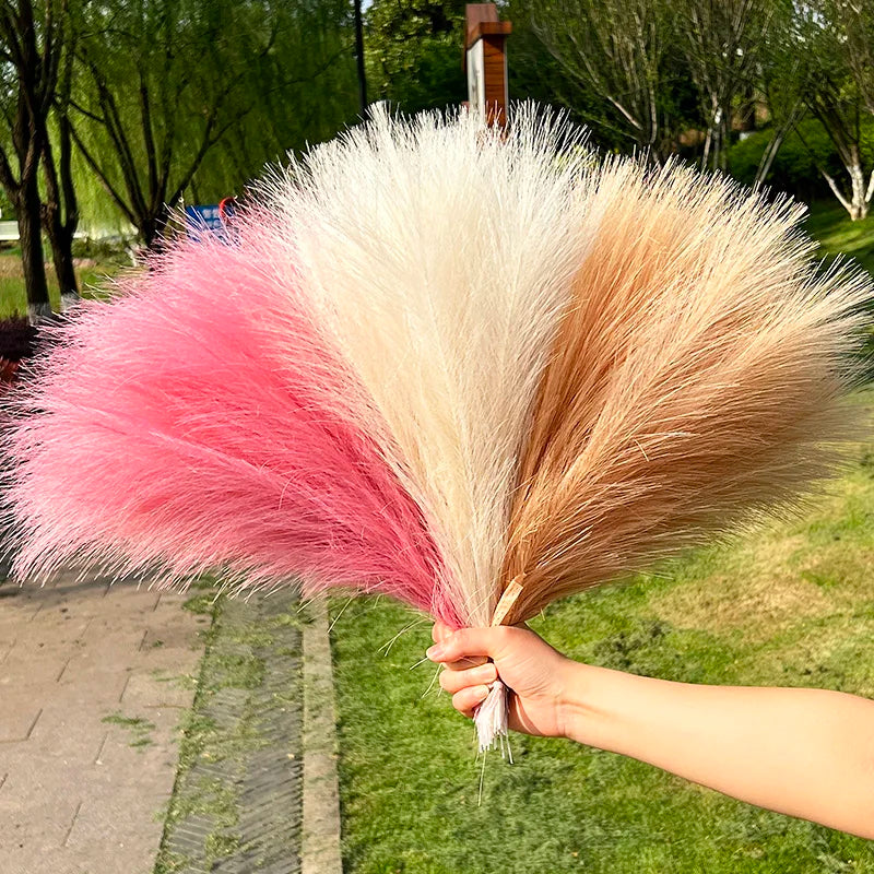 15pcs Artificial Reed Bouquet Pampas Grass Fake Plant Home Living Bedroom Flowers Vase Decor Reed Wedding Party DIY Decoration