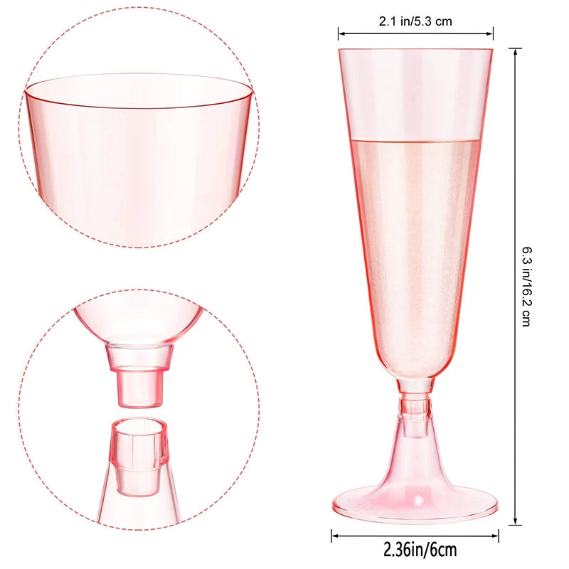 10Pcs Pink Champagne Cup Disposable Plastic Flutes Cups Wedding Birthday Party Supplies Bar Drink Red Wine Ice Cream Cup
